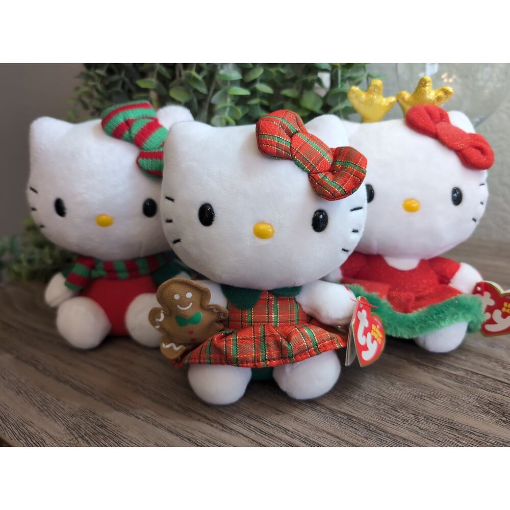 Lot 3 Ty Hello Kitty Christmas Gingerbread Reindeer Scarf 6” Sanrio MWMT